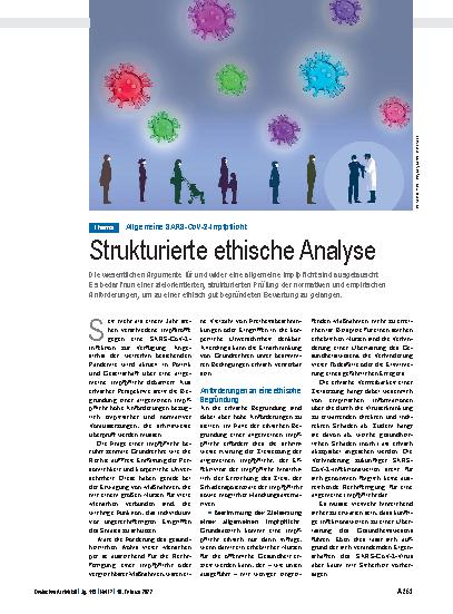 Vorschauseite 1: Allgemeine SARS-CoV-2-Impfpflicht: Strukturierte ethische Analyse