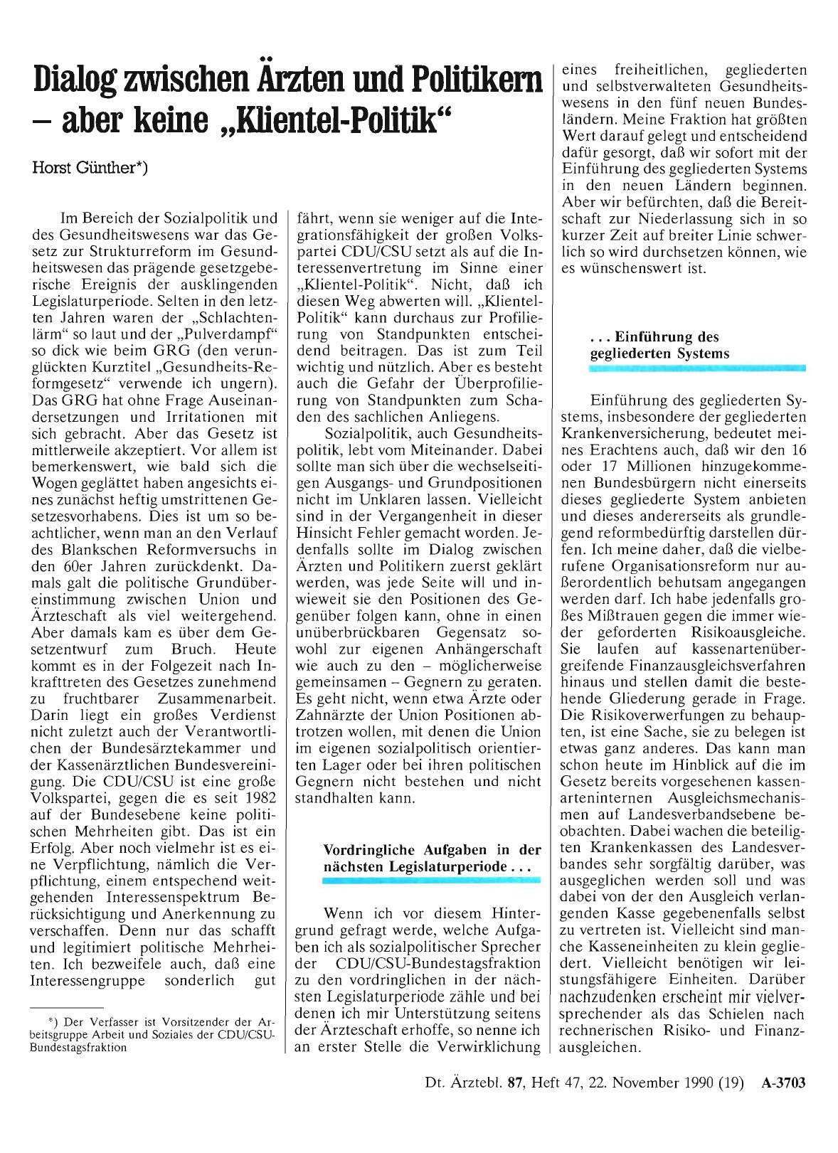 Vorschauseite 1: Dialog zwischen Ärzten und Politikern — aber keine „Klientel-Politik“