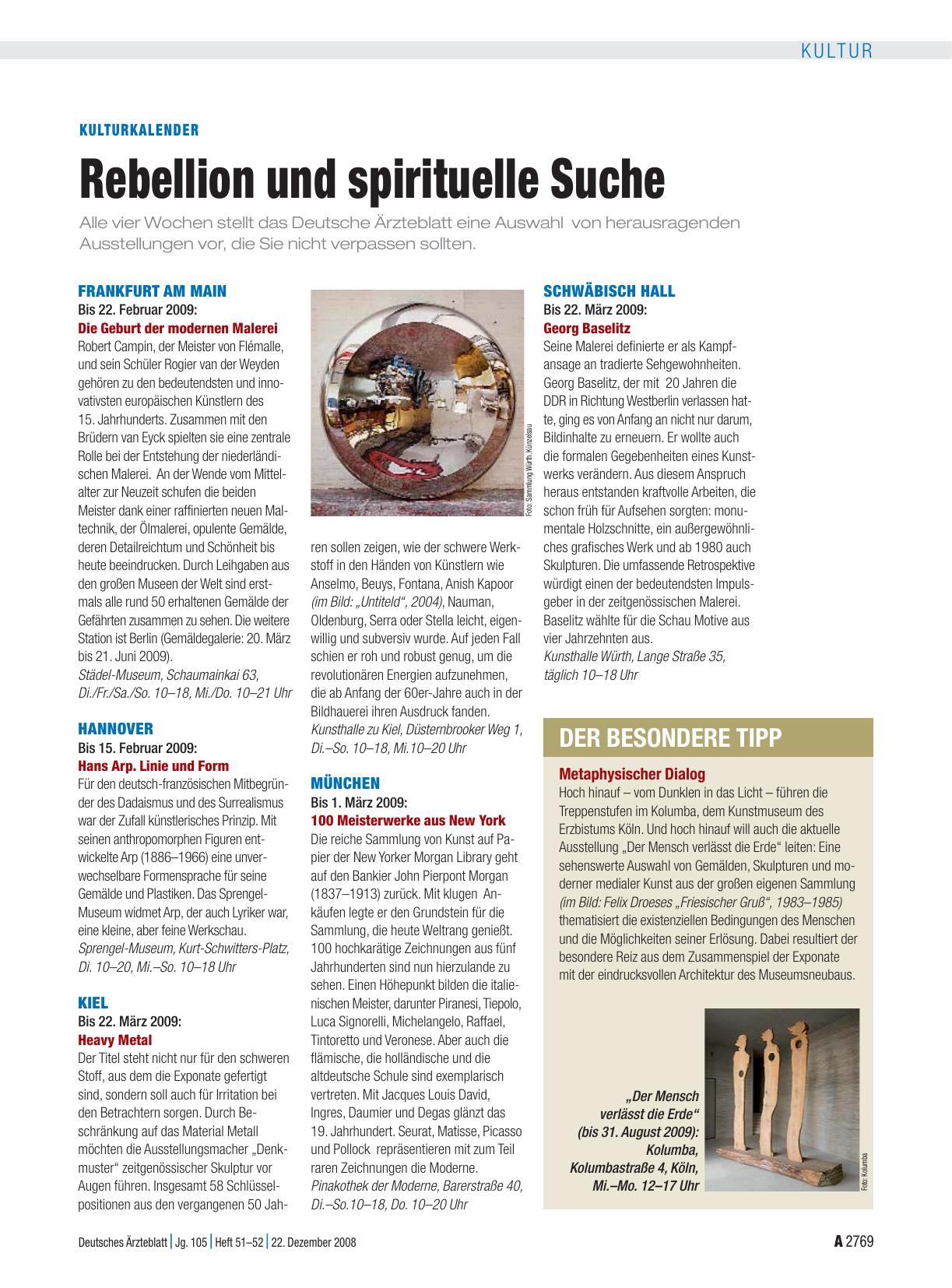 Vorschauseite 1: Kulturkalender: Rebellion und spirituelle Suche
