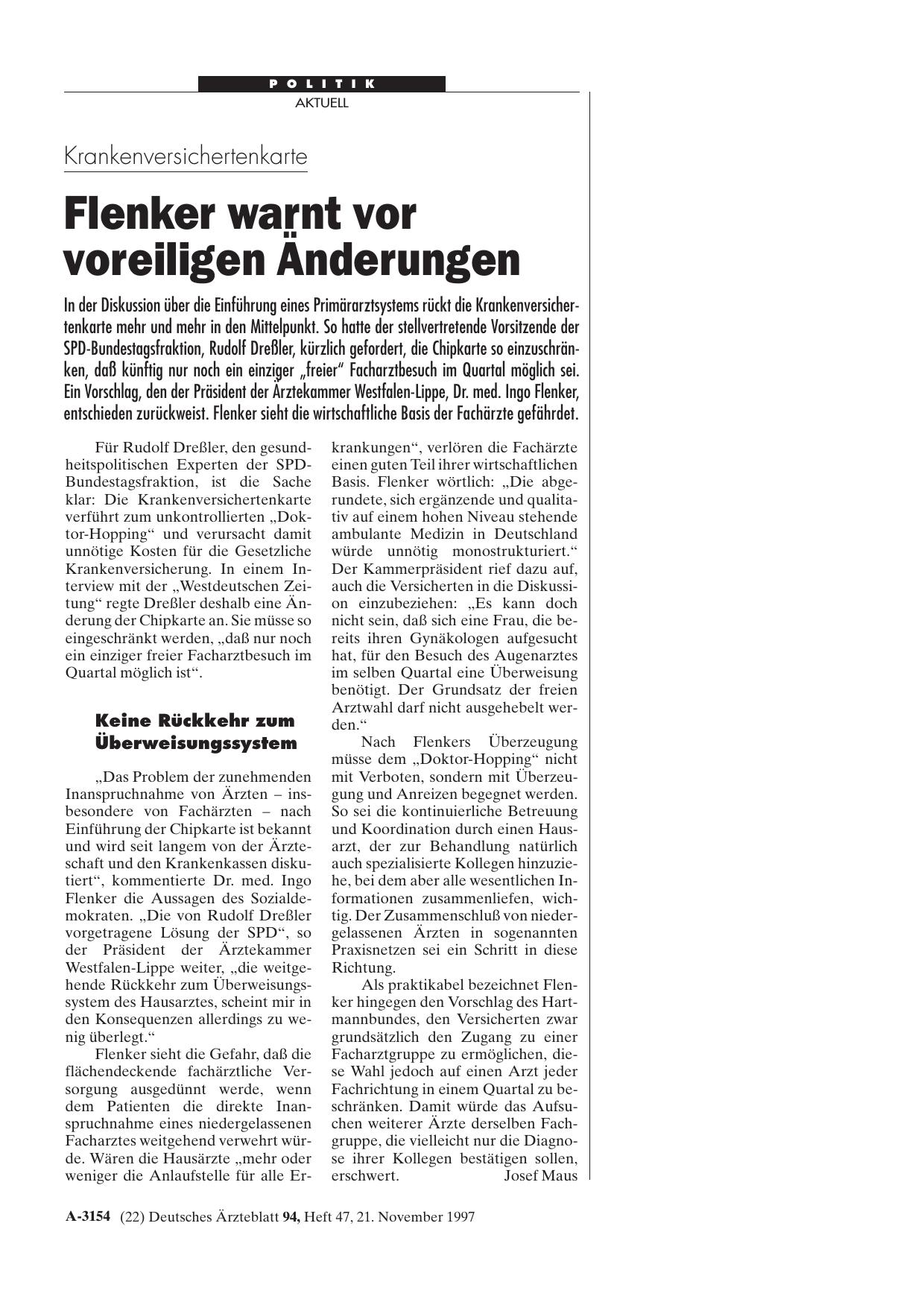 Vorschauseite 1: Krankenversichertenkarte: Flenker warnt vor voreiligen Änderungen
