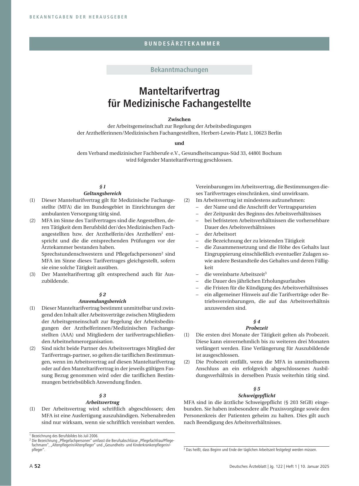 Vorschauseite 1: Manteltarifvertrag für Medizinische Fachangestellte