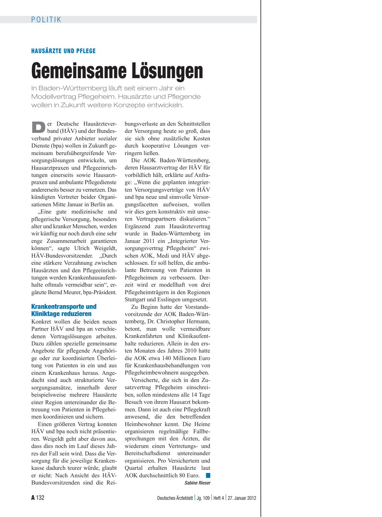 Vorschauseite 1: Hausärzte und Pflege: Gemeinsame Lösungen