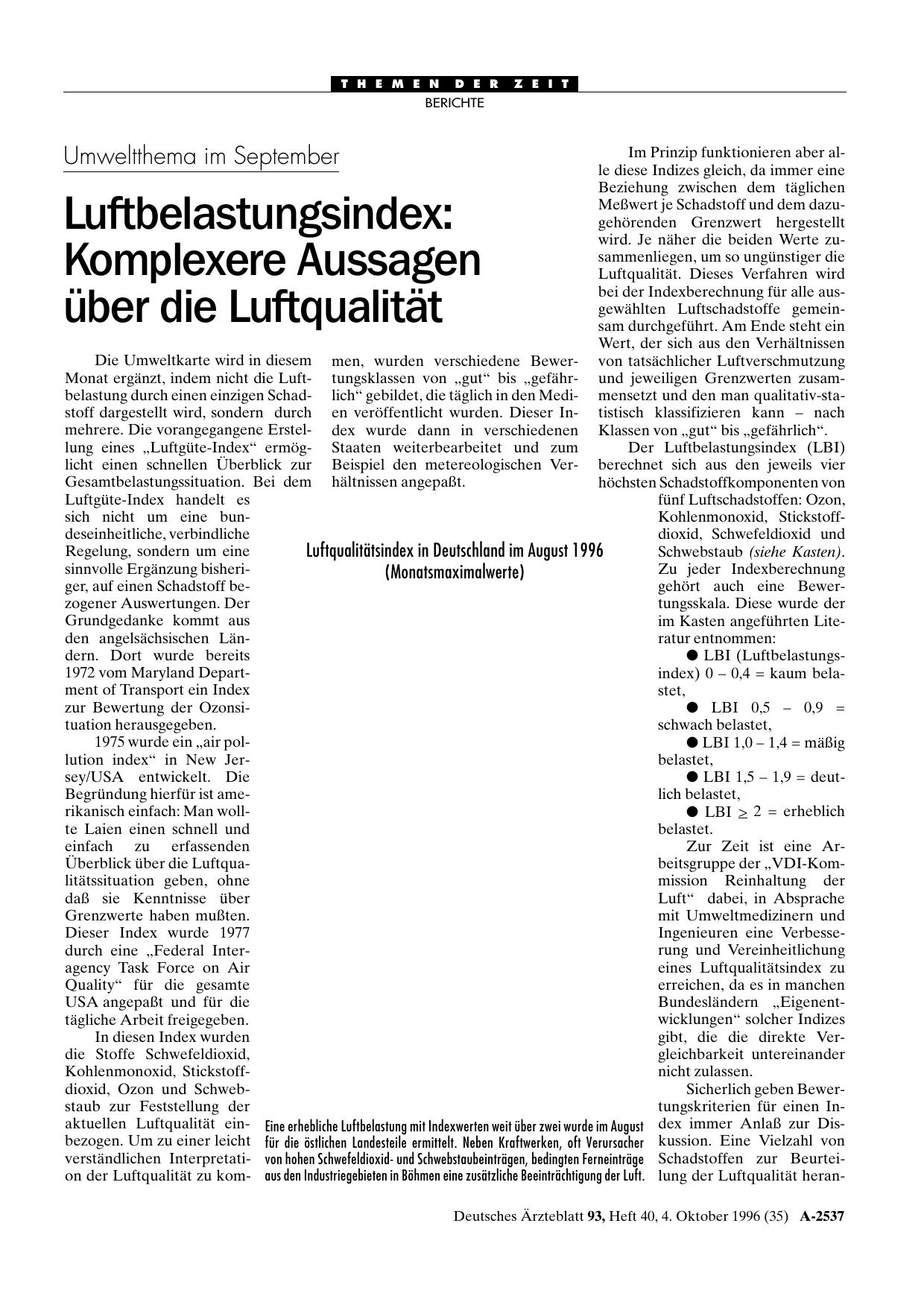 Vorschauseite 1: Umweltthema im September – Luftbelastungsindex: Komplexere Aussagen über die Luftqualität