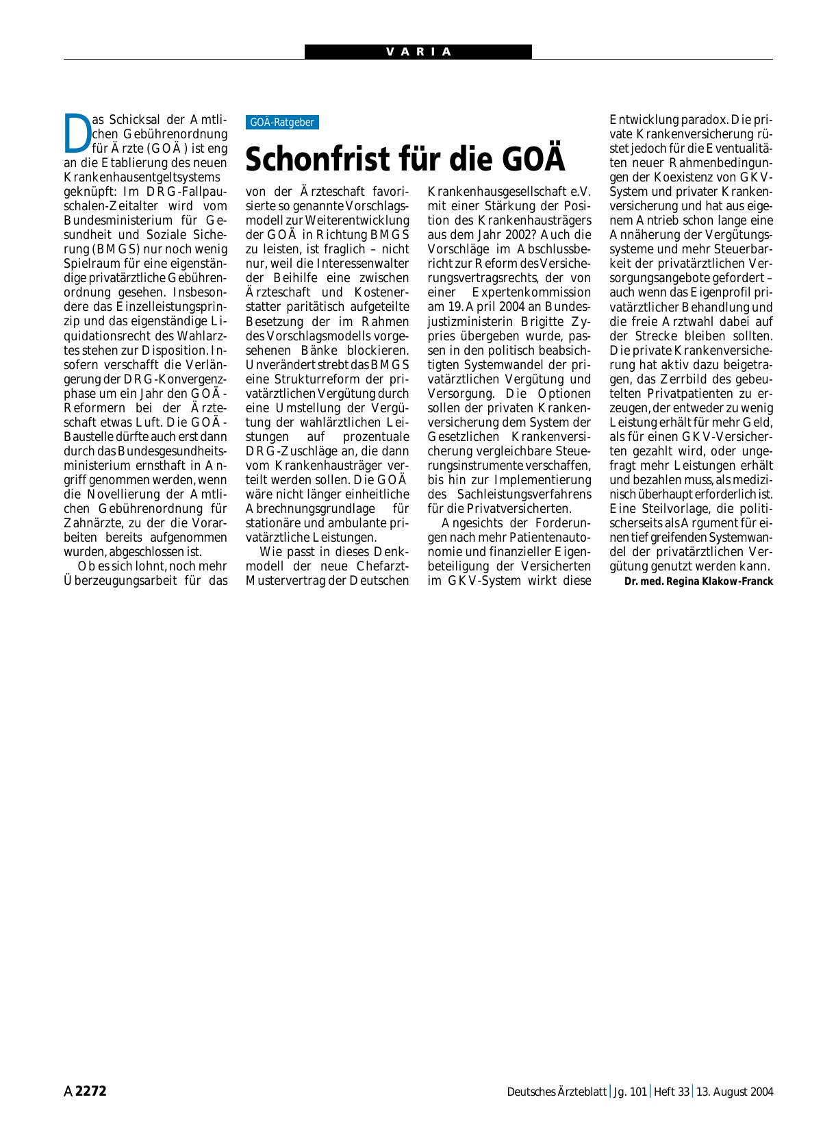 Vorschauseite 1: Schonfrist für die GOÄ