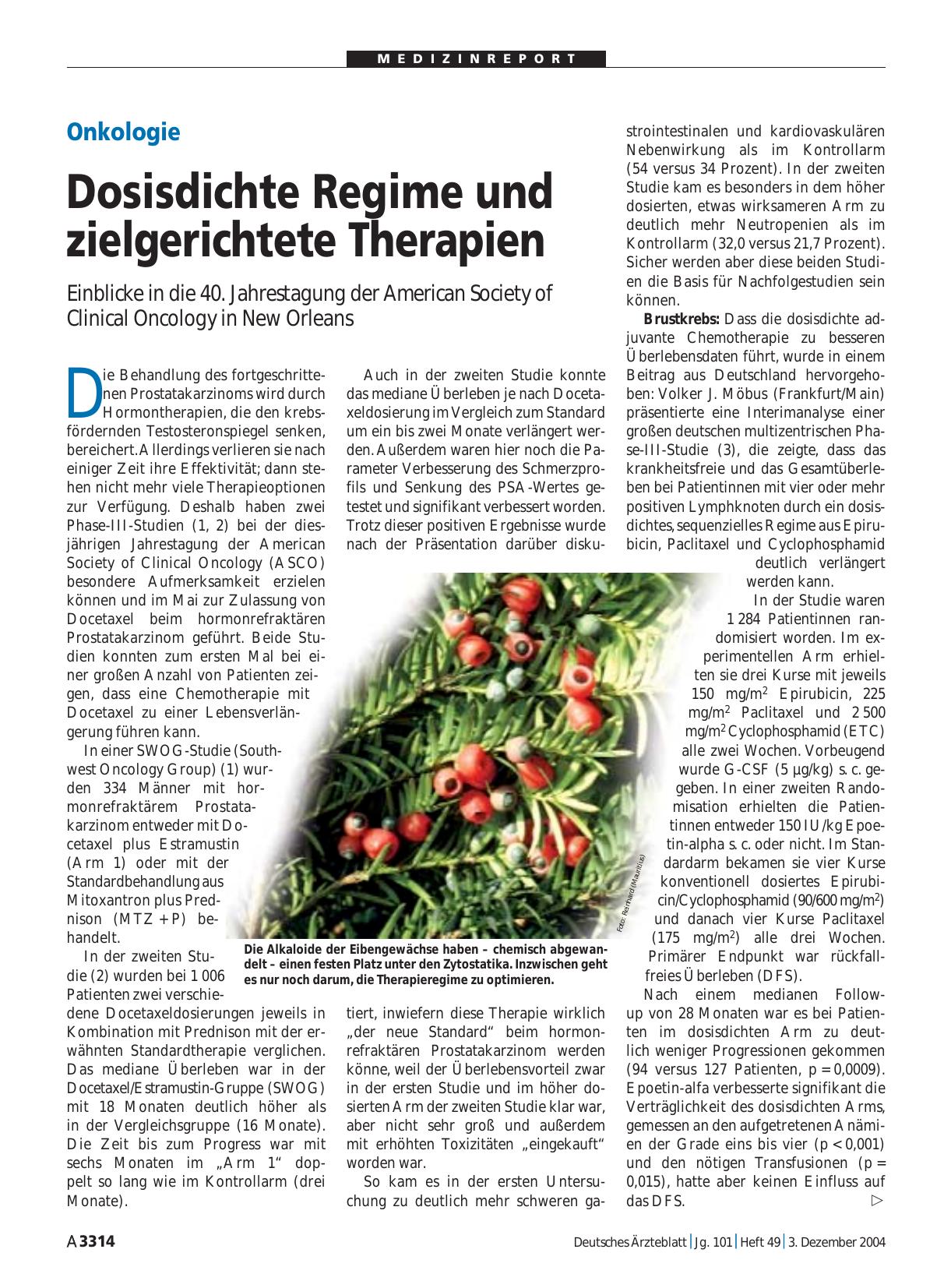 Vorschauseite 1: Onkologie: Dosisdichte Regime und zielgerichtete Therapien
