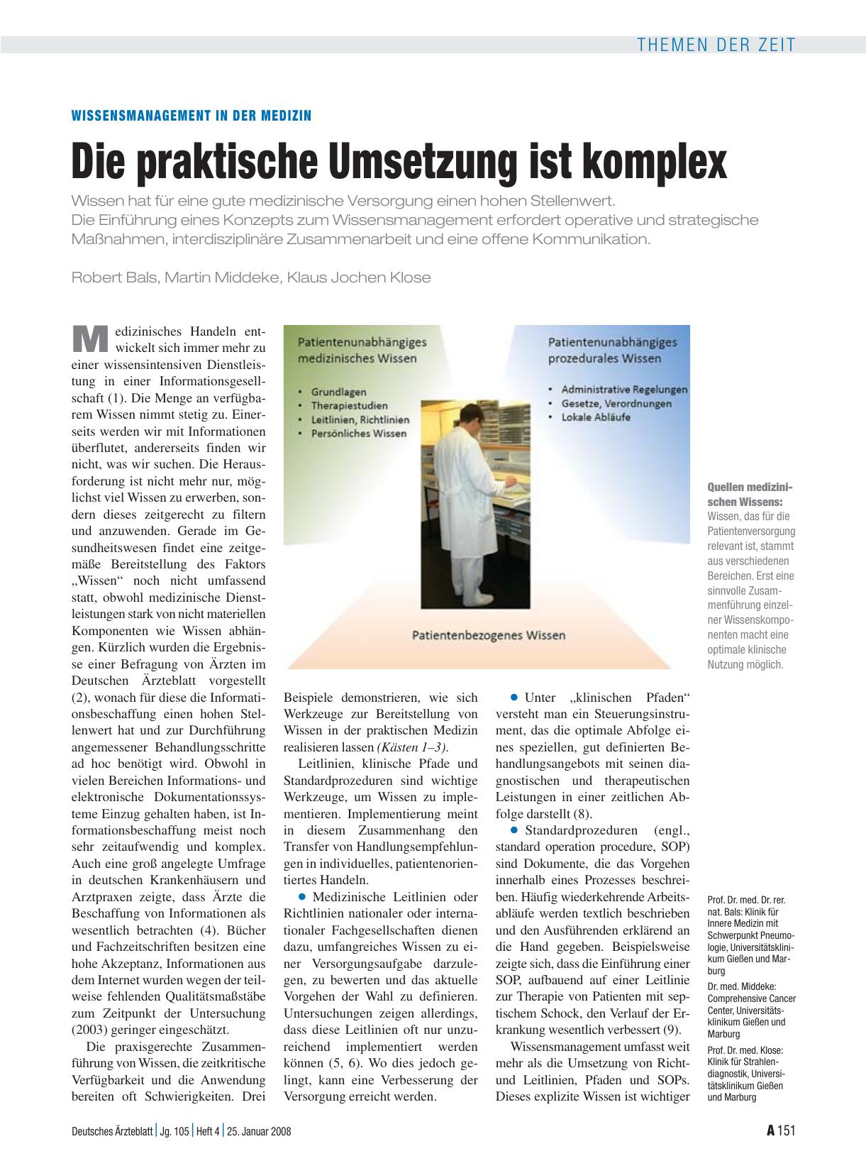 Vorschauseite 1: Wissensmanagement in der Medizin: Die praktische Umsetzung ist komplex
