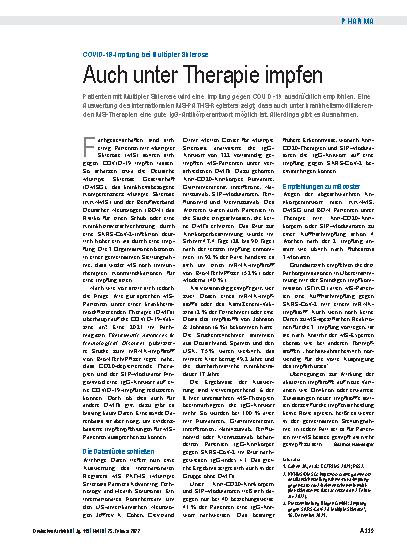 Vorschauseite 1: COVID-19-Impfung bei Multipler Sklerose: Auch unter Therapie impfen