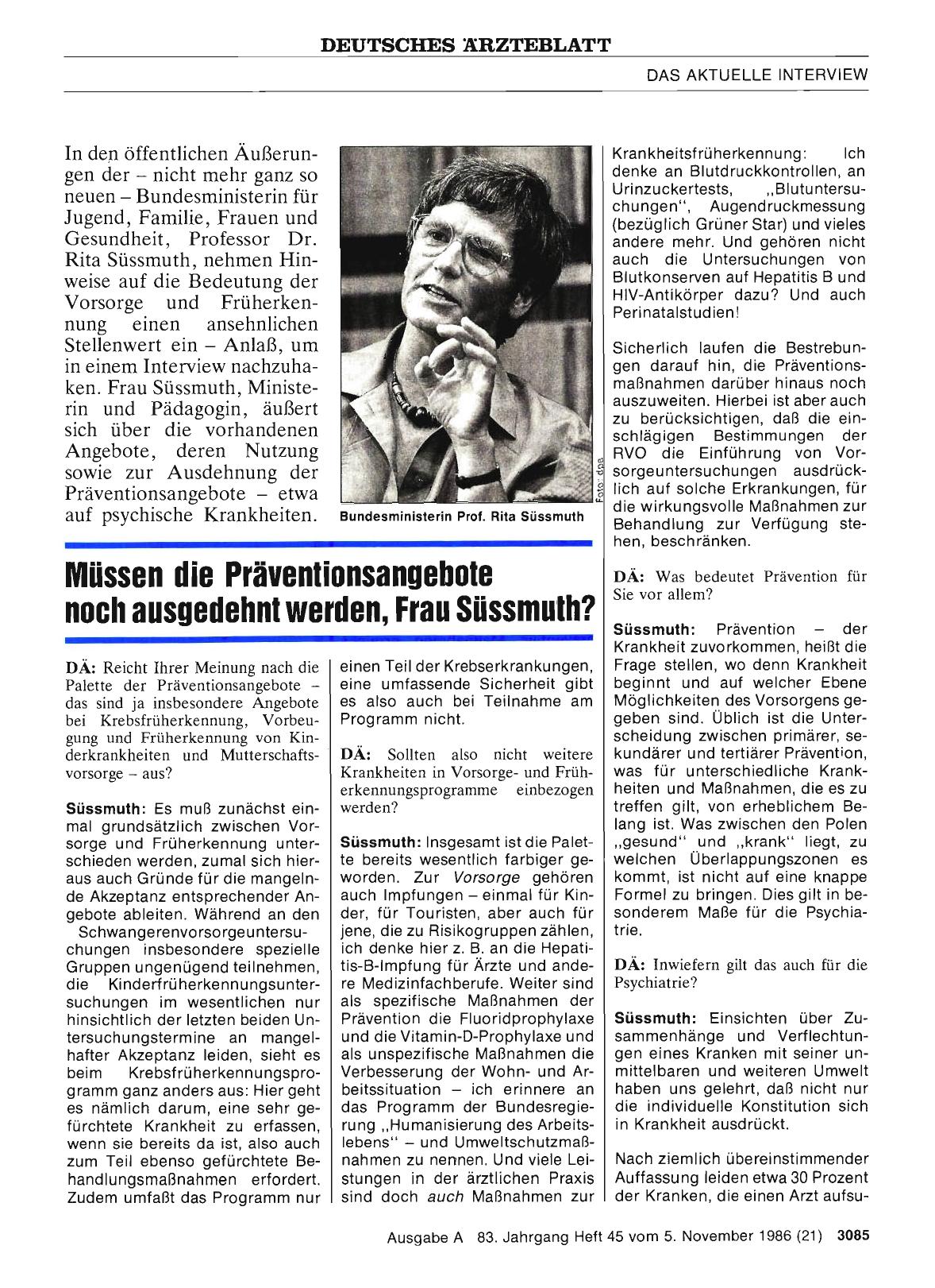 Vorschauseite 1: Müssen die Präventionsangebote noch ausgedehnt werden, Frau Süssmuth?