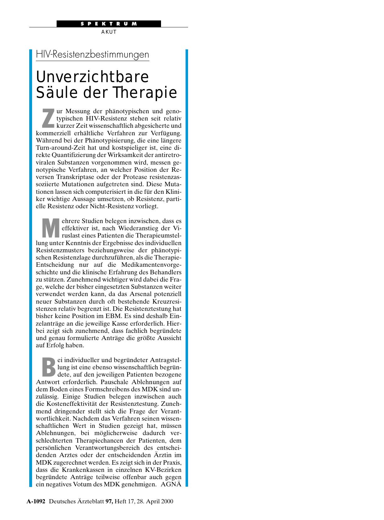 Vorschauseite 1: HIV-Resistenzbestimmungen: Unverzichtbare Säule der Therapie
