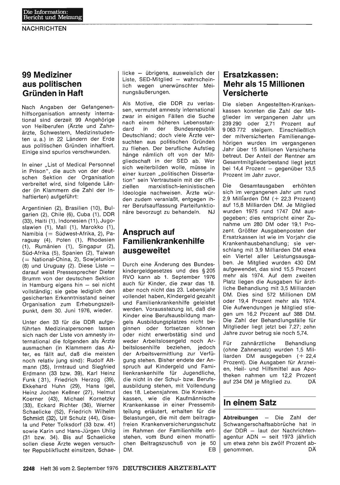 Vorschauseite 1: 99 Mediziner aus politischen Gründen in Haft
