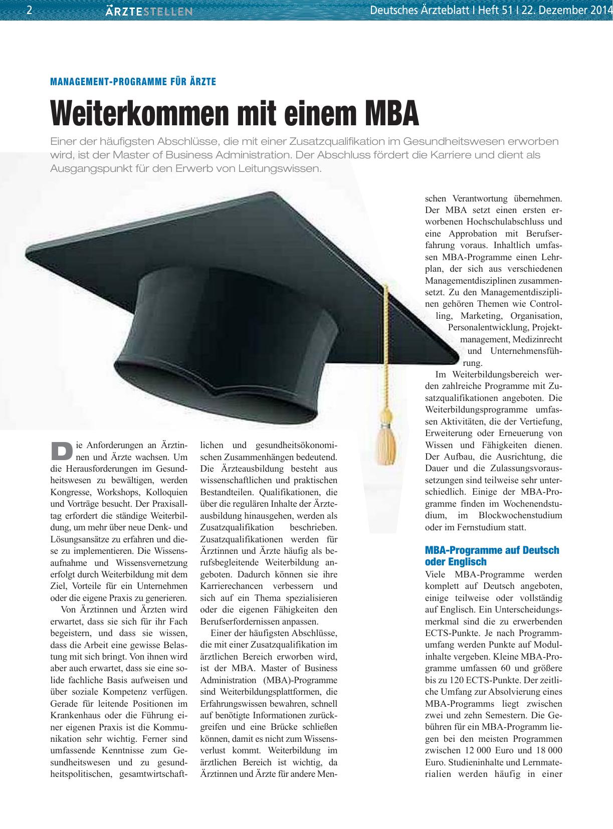 Vorschauseite 1: Management-Programme für Ärzte: Weiterkommen mit einem MBA