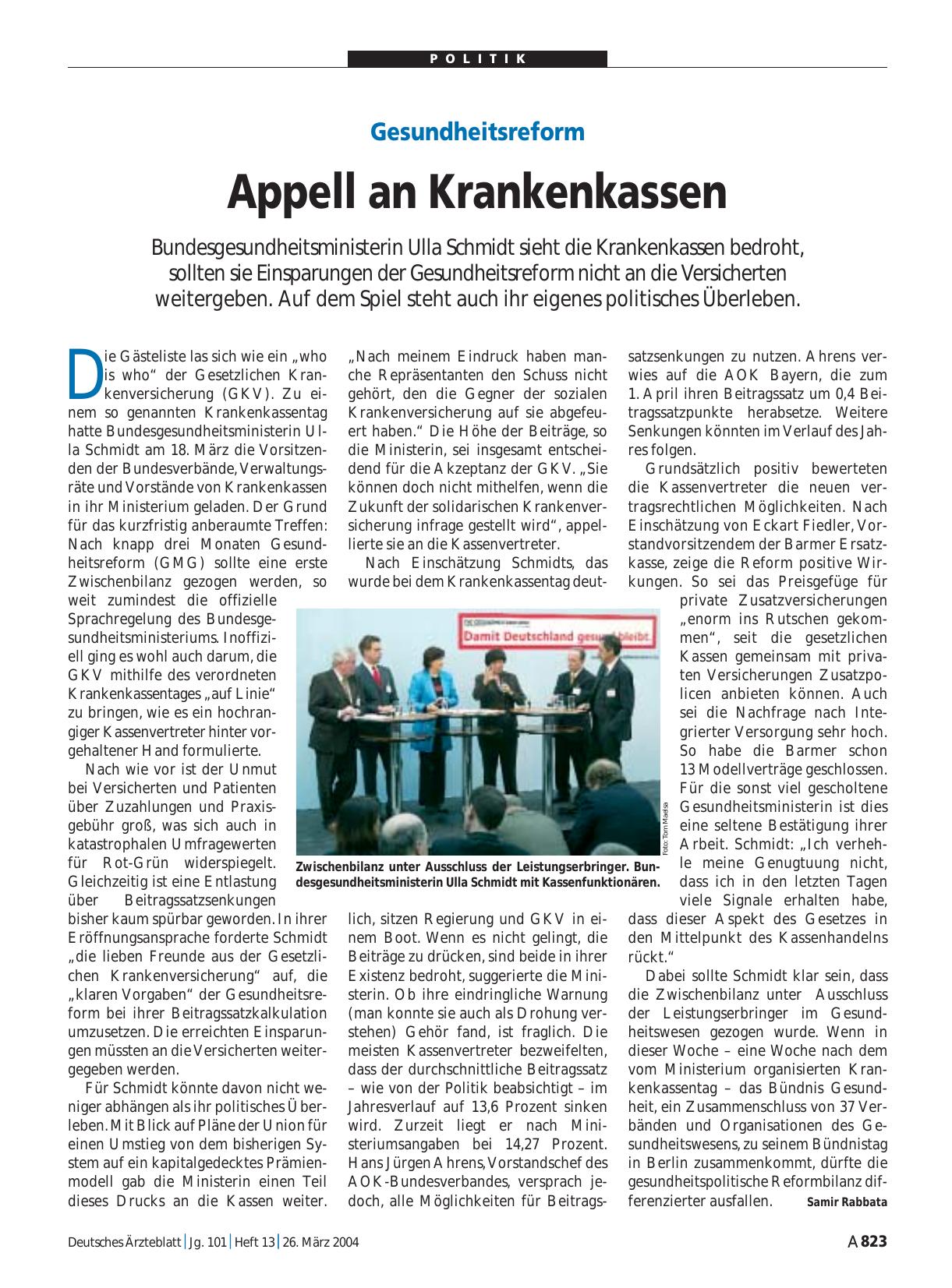 Vorschauseite 1: Gesundheitsreform: Appell an Krankenkassen