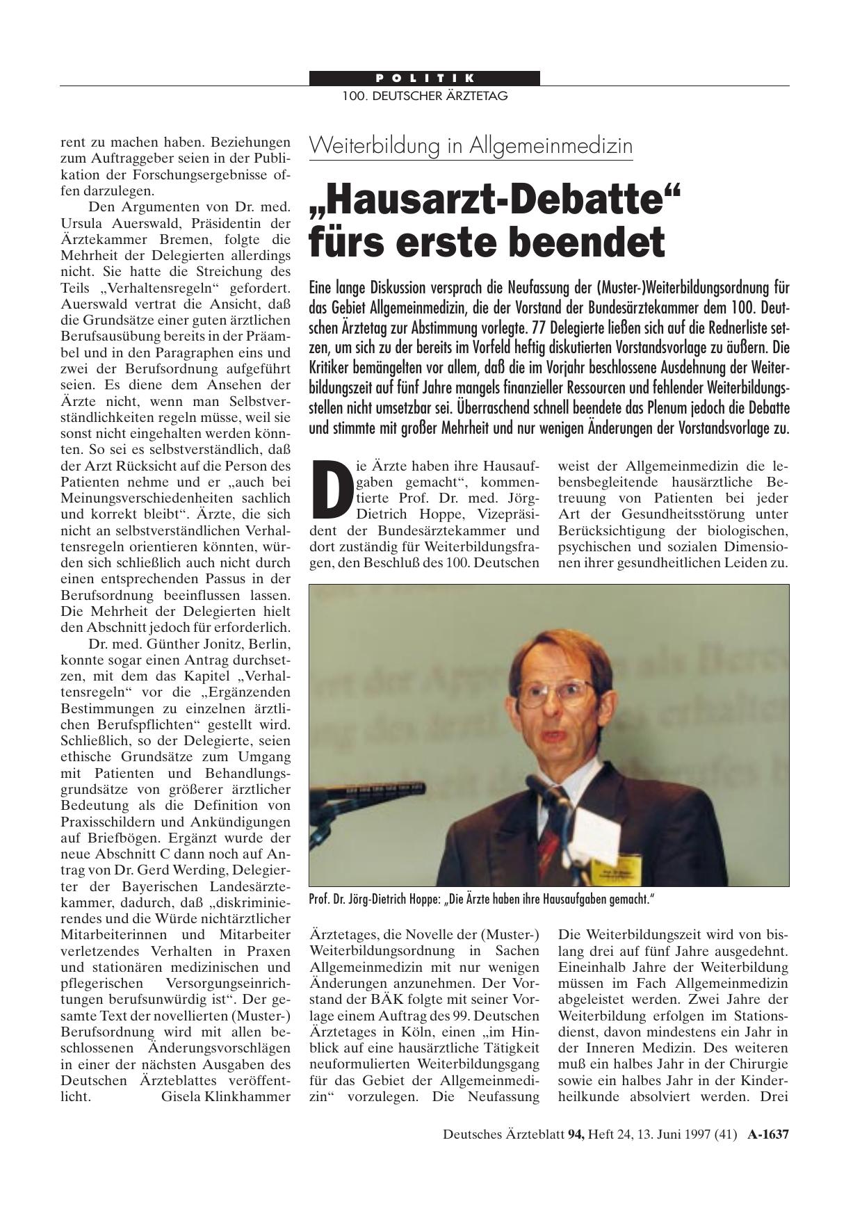 Vorschauseite 1: Weiterbildung in Allgemeinmedizin: „Hausarzt-Debatte“ fürs erste beendet