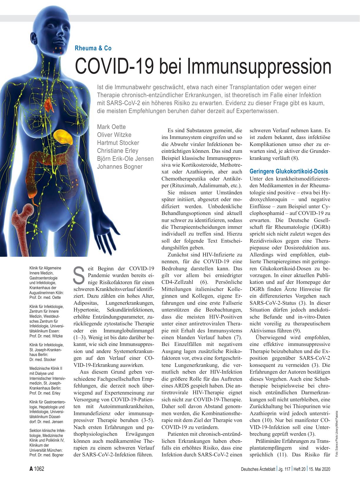 Vorschauseite 1: Rheuma & Co: COVID-19 bei Immunsuppression