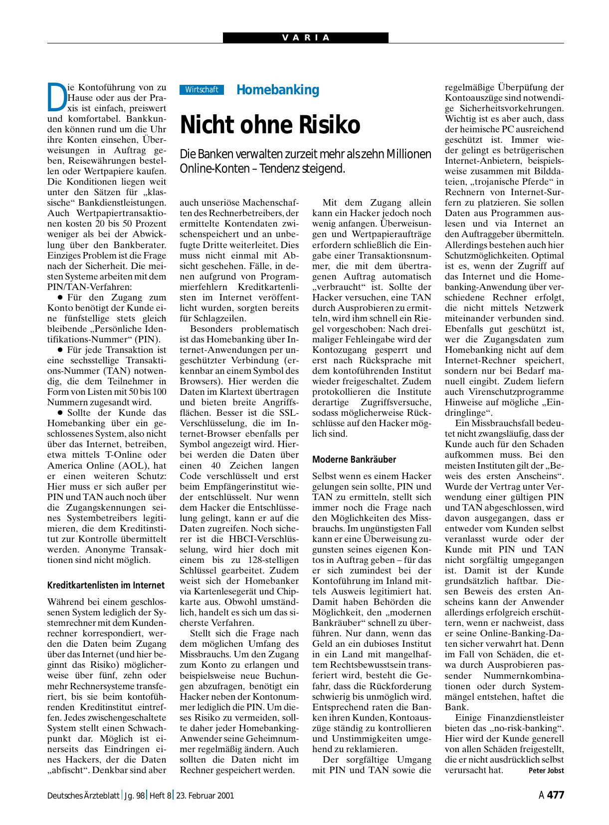 Vorschauseite 1: Homebanking: Nicht ohne Risiko