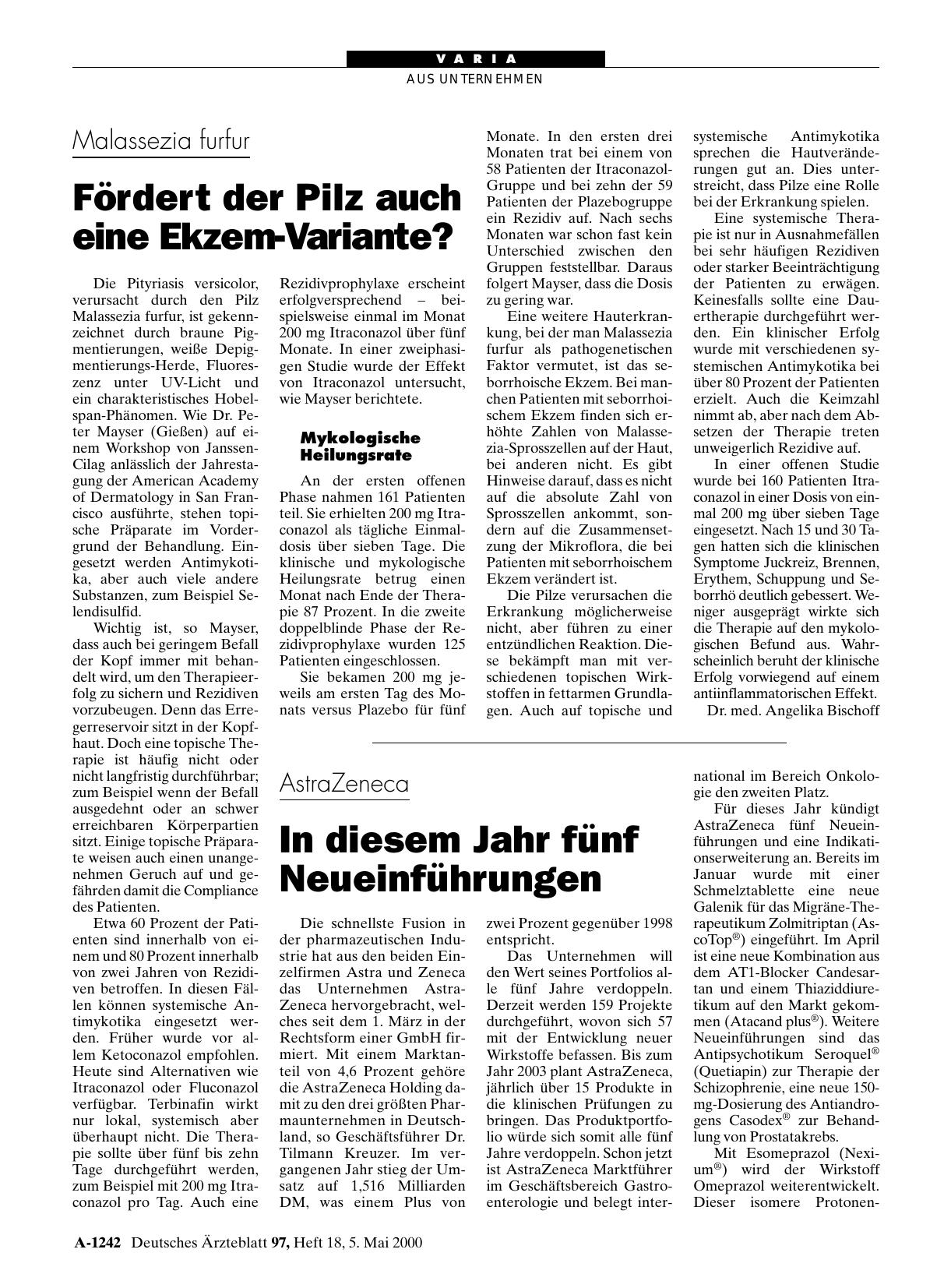 Vorschauseite 1: AstraZeneca: In diesem Jahr fünf Neueinführungen