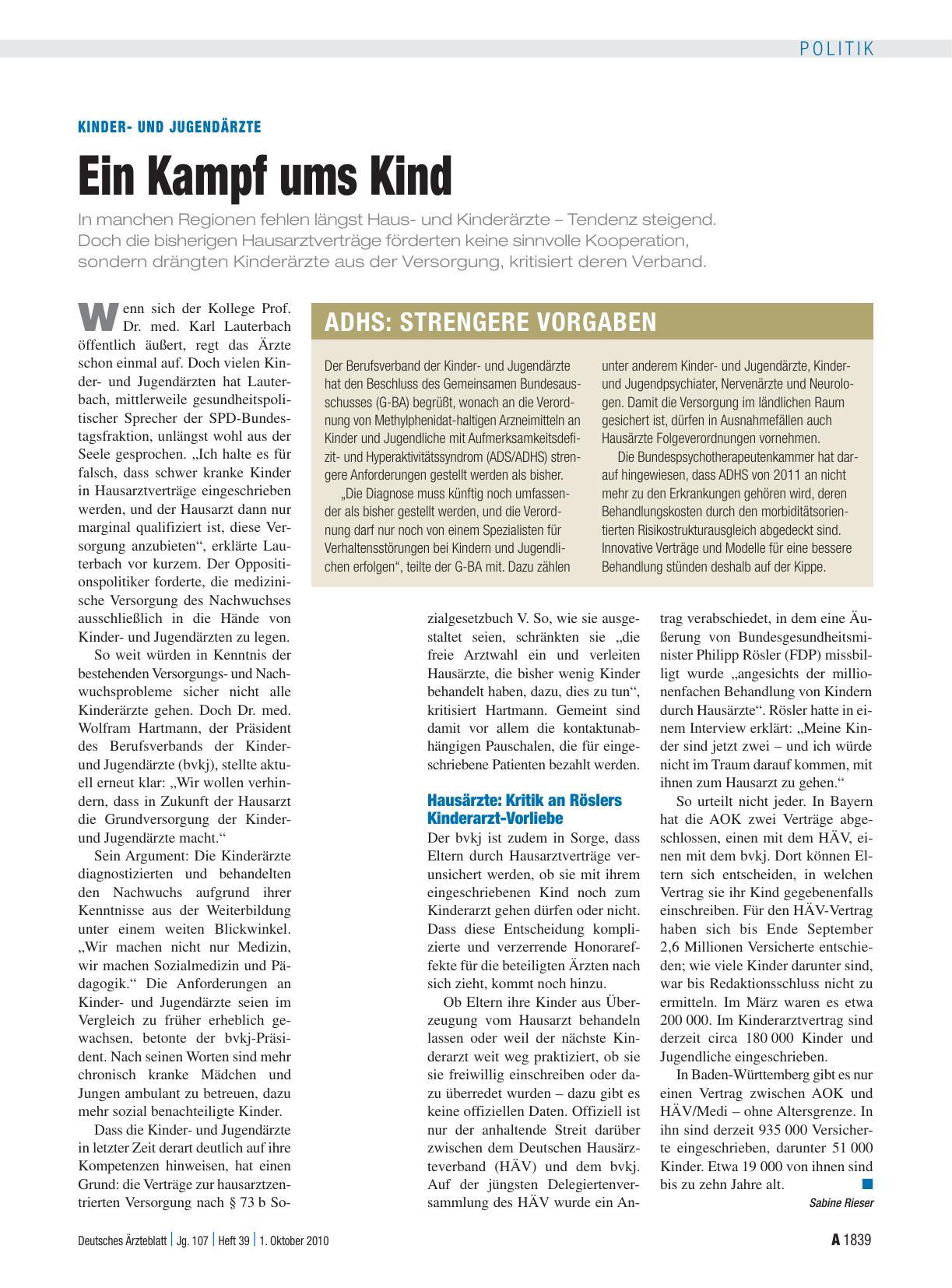 Vorschauseite 1: Kinderund Jugendärzte: Ein Kampf ums Kind