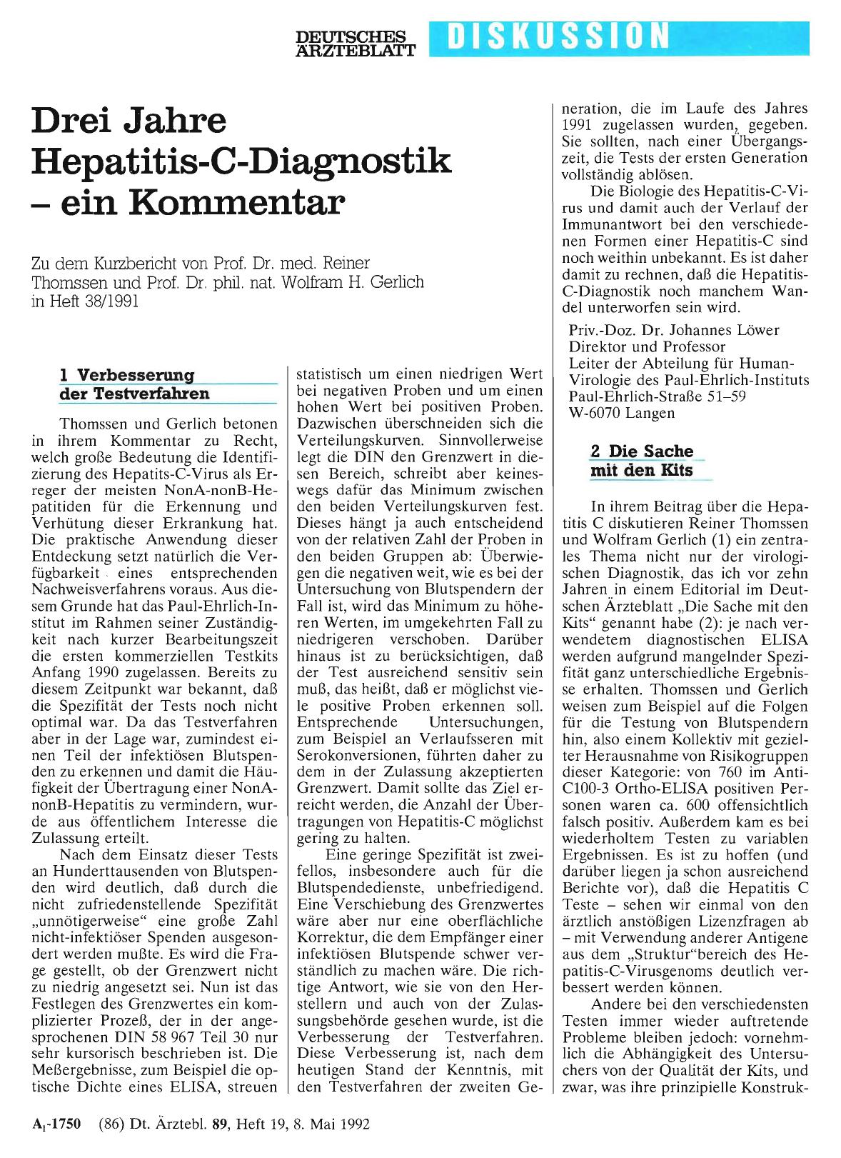 Vorschauseite 1: Drei Jahre Hepatitis-C-Diagnostik – ein Kommentar: 2 Die Sache mit den Kits