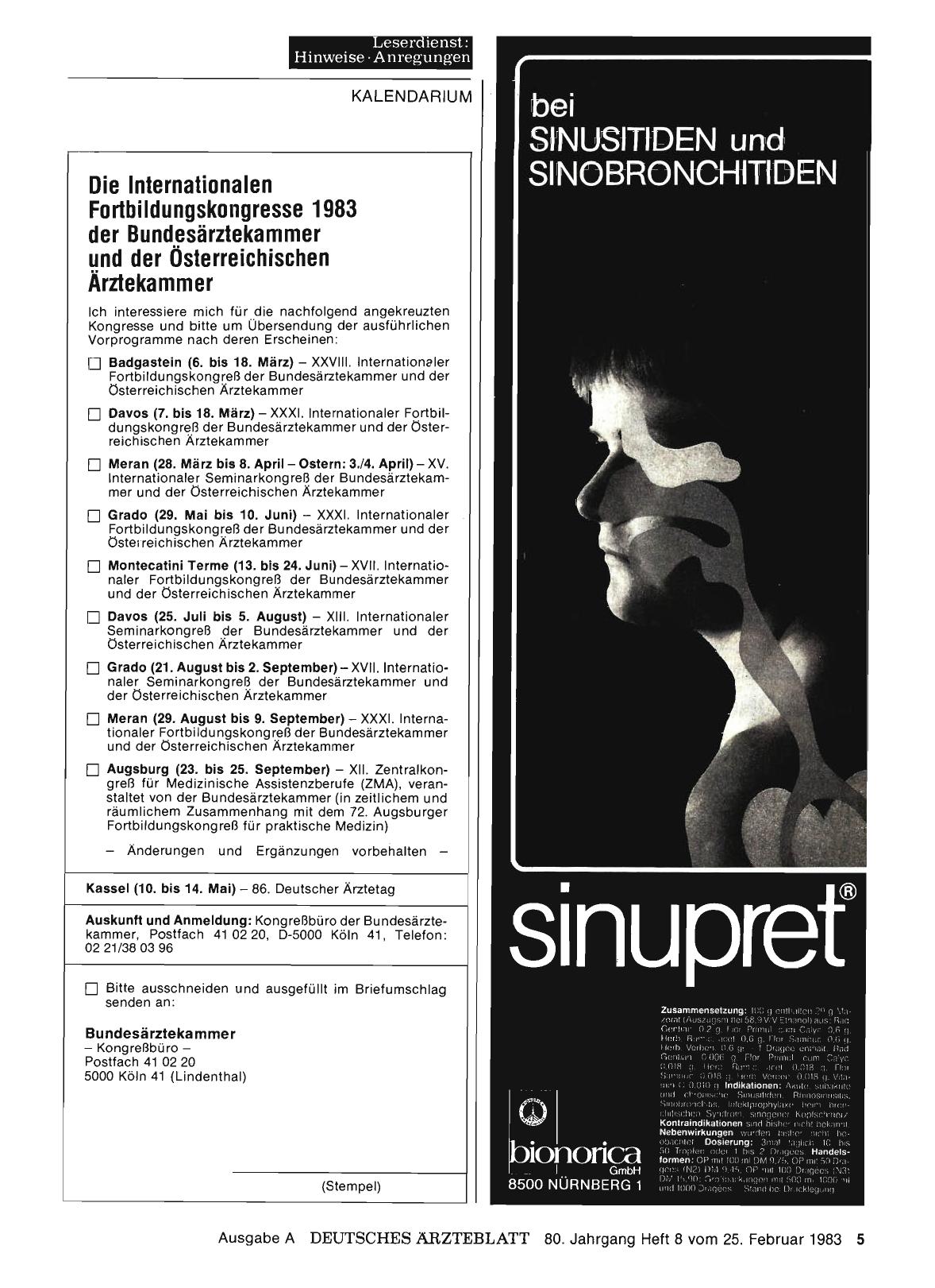Vorschauseite 1: Die Internationalen Fortbildungskongresse 1983 der Bundesärztekammer und der Österreichischen Ärztekammer