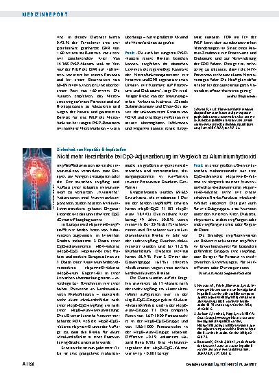Vorschauseite 1: Sicherheit von Hepatitis-B-Impfstoffen: Nicht mehr Herzinfarkte bei CpG-Adjuvantierung im Vergleich zu Aluminiumhydroxid