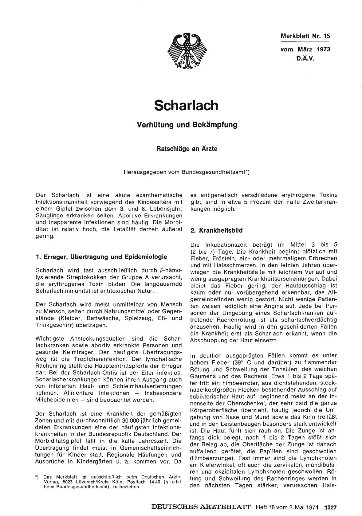 Vorschauseite 1: Scharlach: Verhütung und Bekämpfung