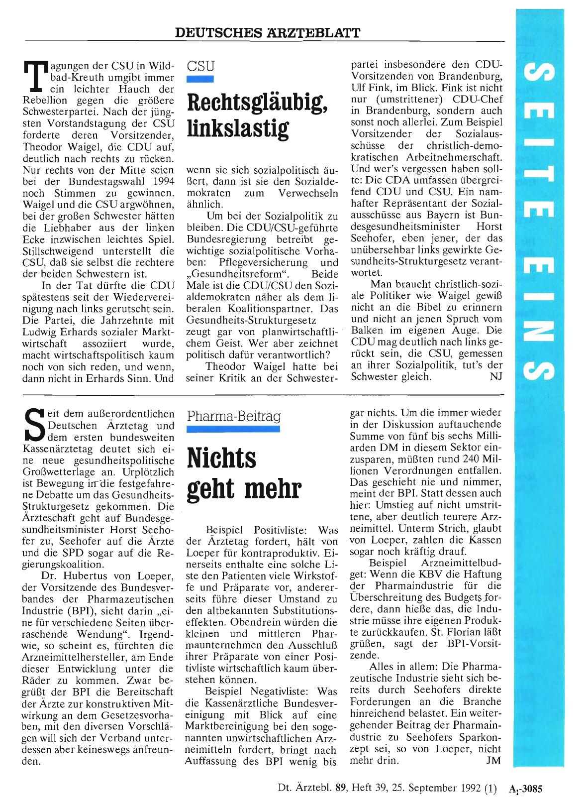 Vorschauseite 1: CSU: Rechtsgläubig, linkslastig