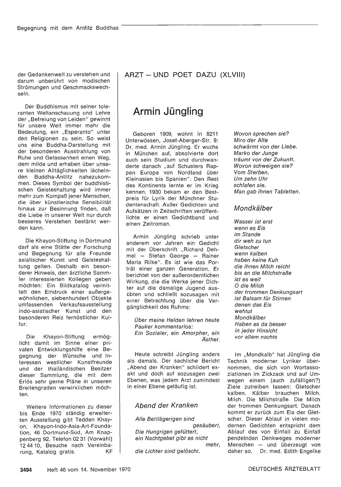 Vorschauseite 1: Arzt — und Poet dazu (XLVIII): Armin Jüngling