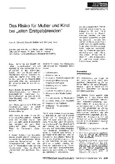 Vorschauseite 1: Das Risiko für Mutter und Kind bei „alten Erstgebärenden“