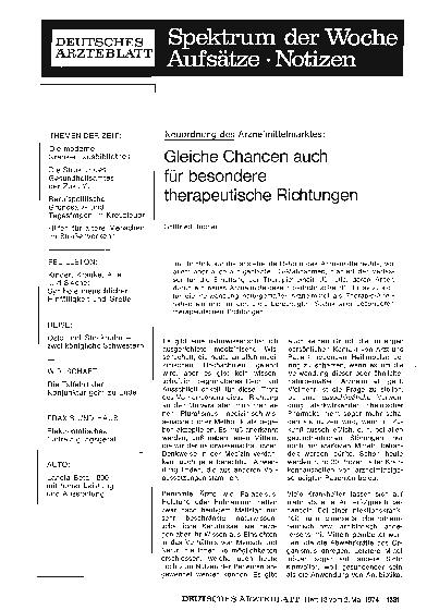 Vorschauseite 1: Neuordnung des Arzneimittelmarktes: Gleiche Chancen auch für besondere therapeutische Richtungen