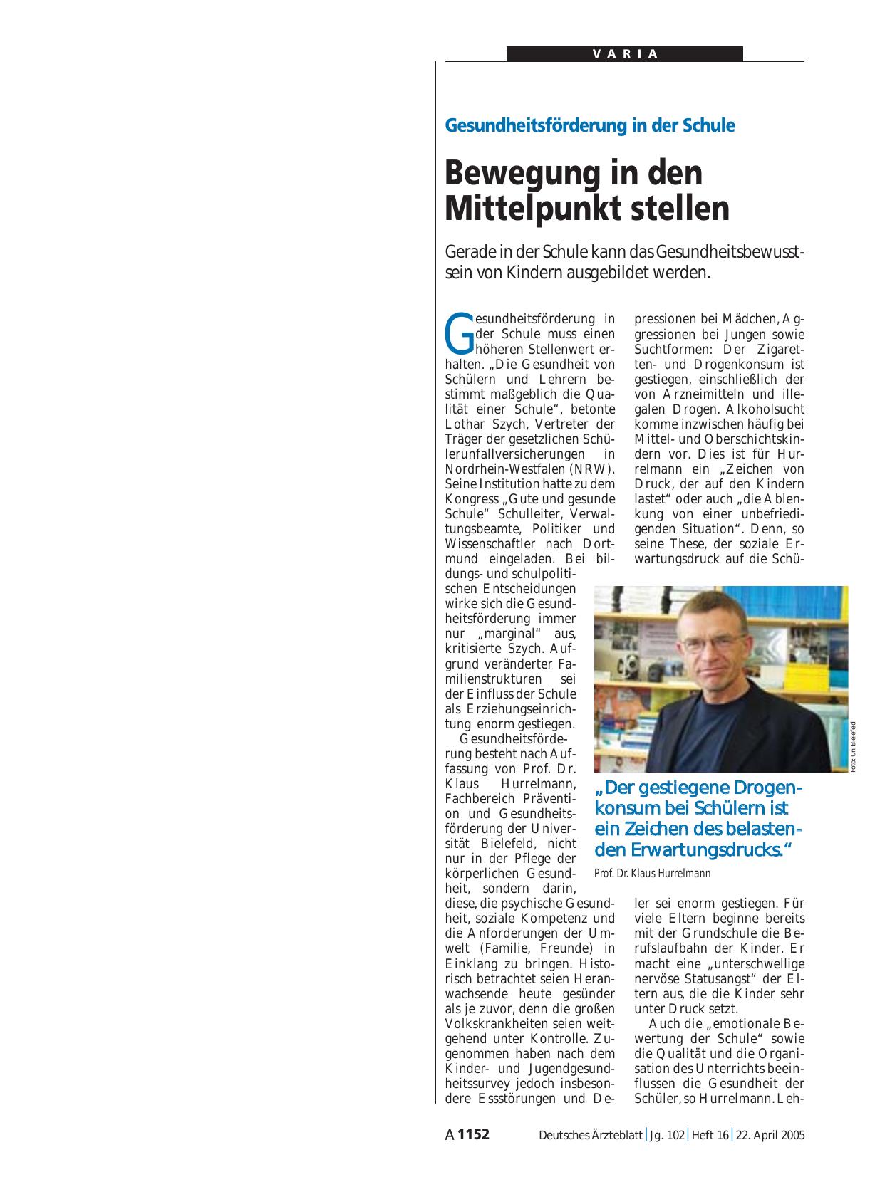 Vorschauseite 1: Gesundheitsförderung in der Schule: Bewegung in den Mittelpunkt stellen