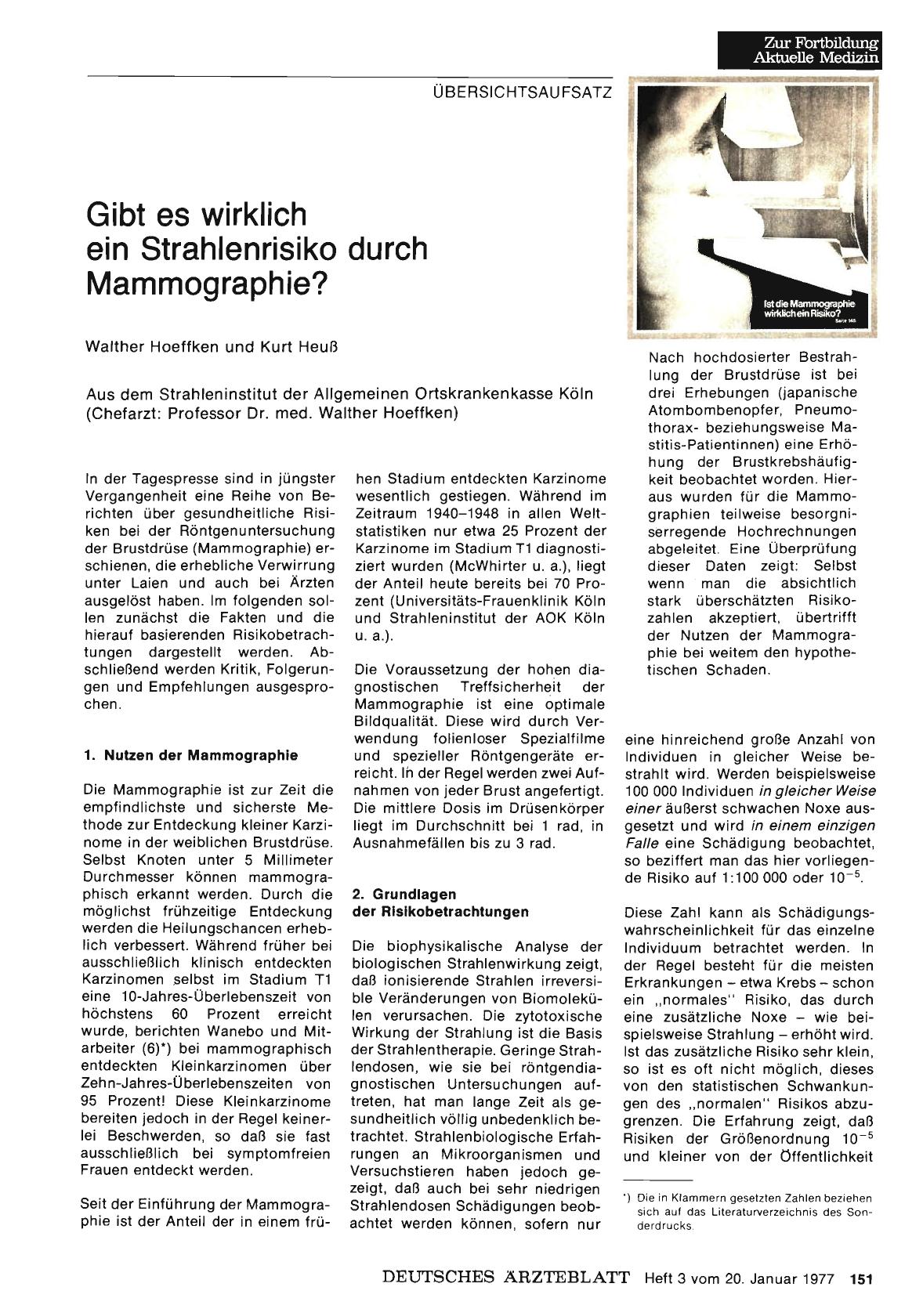 Vorschauseite 1: Gibt es wirklich ein Strahlenrisiko durch Mammographie?