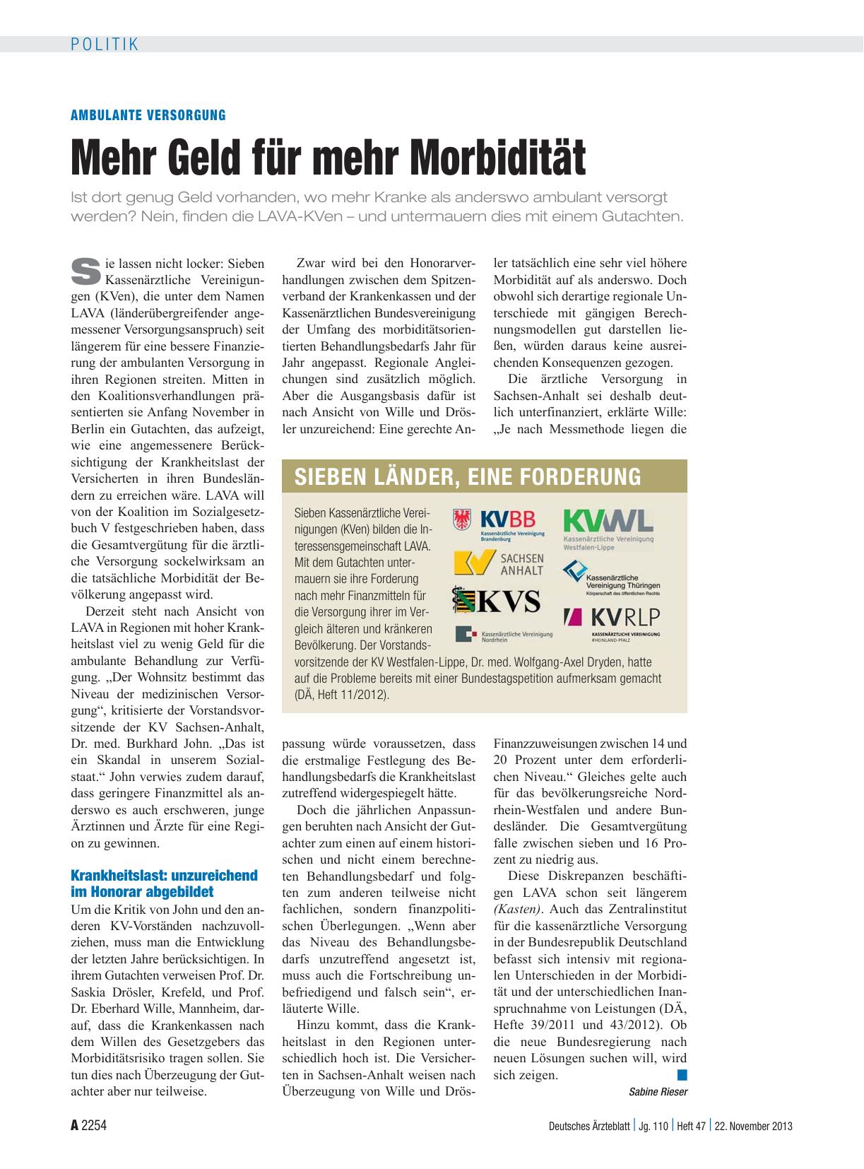 Vorschauseite 1: Ambulante Versorgung: Mehr Geld für mehr Morbidität