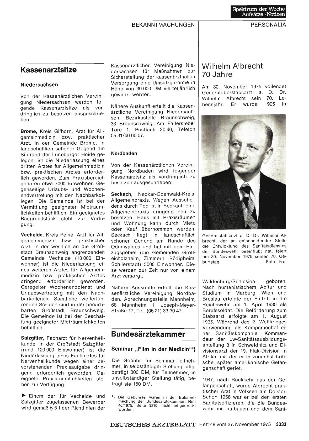 Vorschauseite 1: Wilhelm Albrecht 70 Jahre