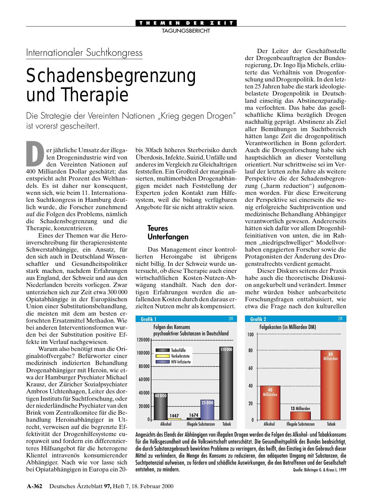 Vorschauseite 1: Internationaler Suchtkongress: Schadensbegrenzung und Therapie