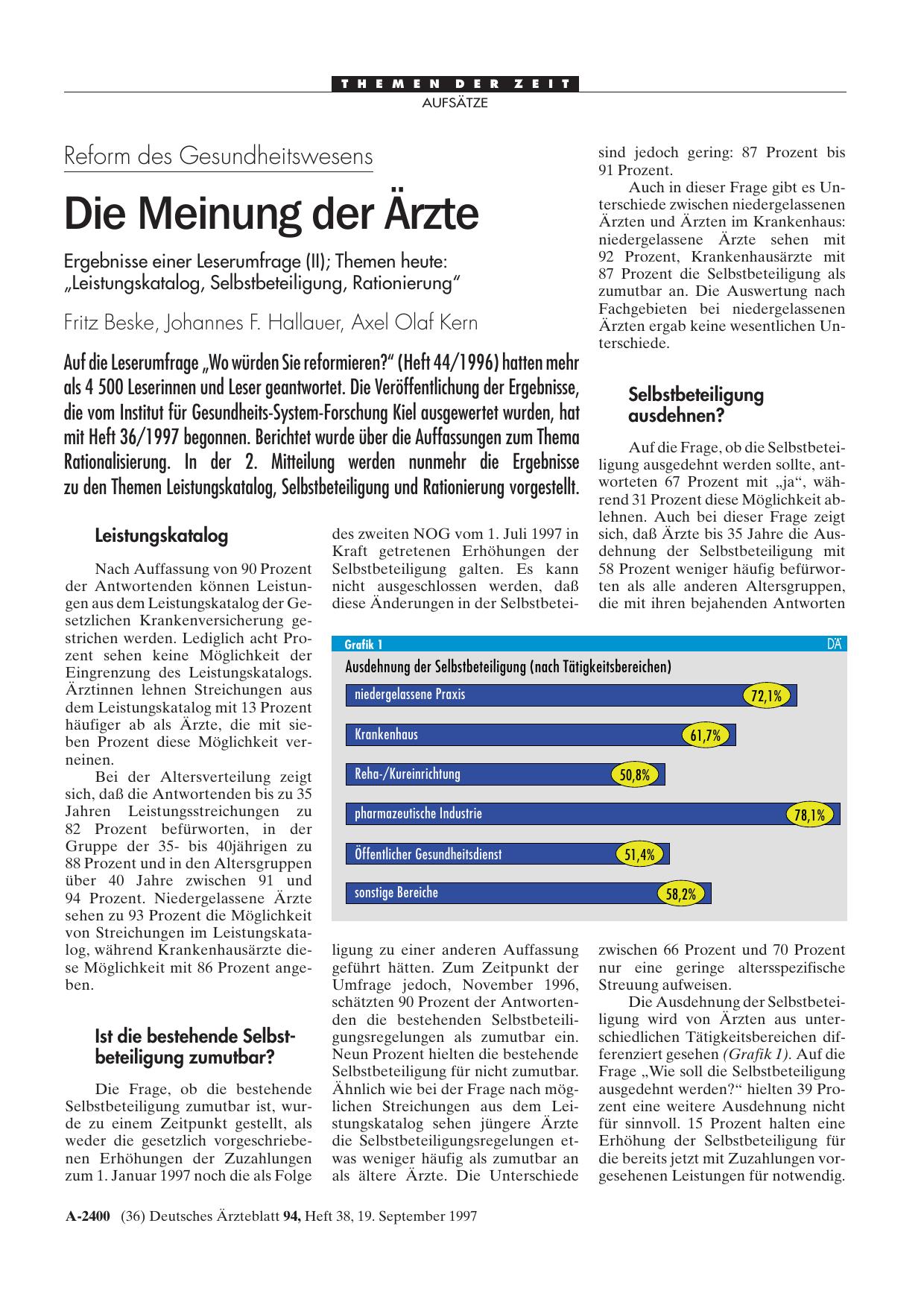 Vorschauseite 1: Reform des Gesundheitswesens: Die Meinung der Ärzte
