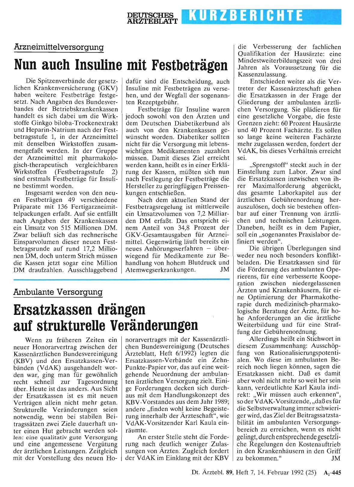 Vorschauseite 1: Ambulante Versorgung: Ersatzkassen drängen auf strukturelle Veränderungen
