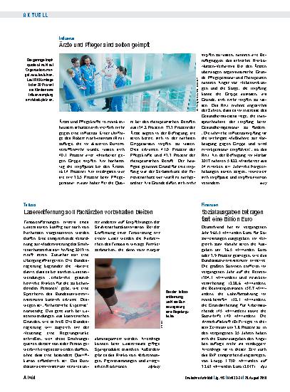 Vorschauseite 1: Influenza: Ärzte und Pfleger sind selten geimpft