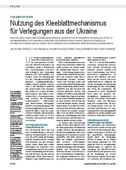 Vorschauseite 1: Krieg gegen die Ukraine: Nutzung des Kleeblattmechanismus für Verlegungen aus der Ukraine