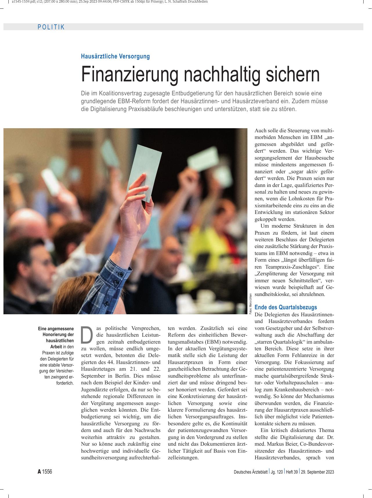 Vorschauseite 1: Hausärztliche Versorgung: Finanzierung nachhaltig sichern