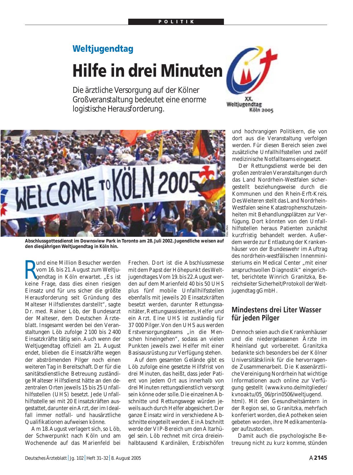 Vorschauseite 1: Weltjugendtag: Hilfe in drei Minuten