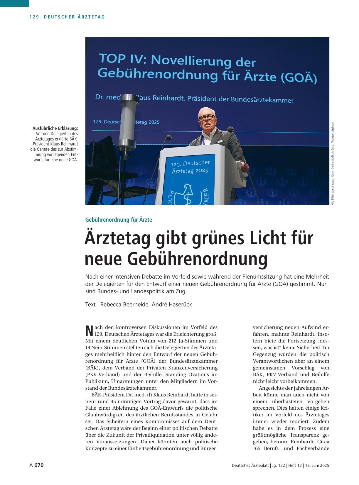 Vorschauseite 1: Gebührenordnung für Ärzte: Ärztetag gibt grünes Licht für neue Gebührenordnung