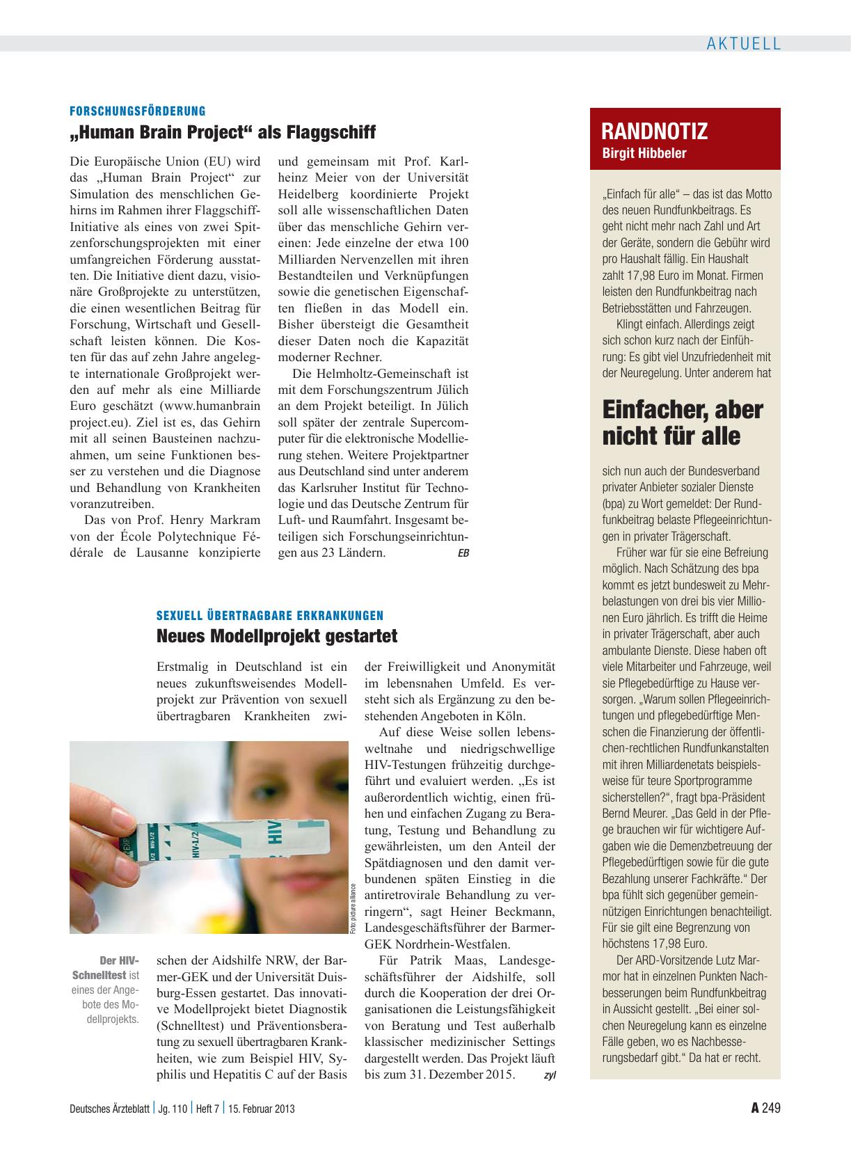 Vorschauseite 1: Forschungsförderung: „Human Brain Project“ als Flaggschiff