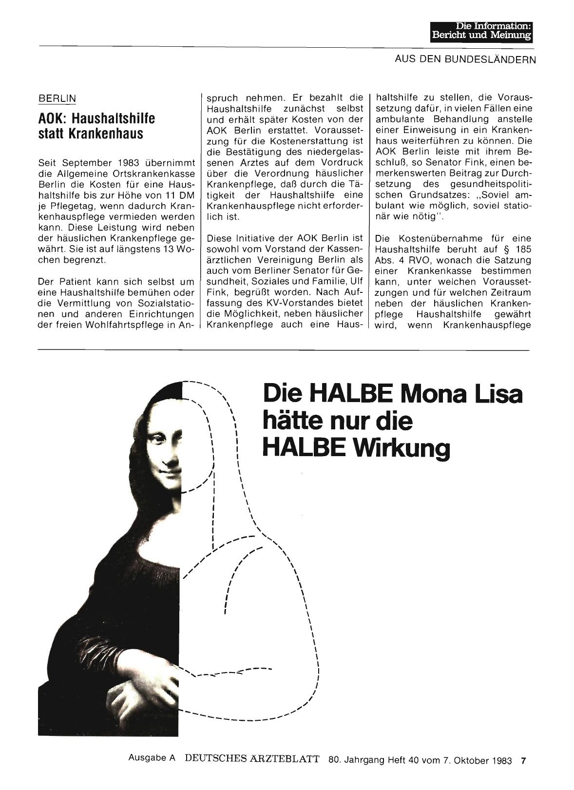 Vorschauseite 1: BERLIN: AOK: Haushaltshilfe statt Krankenhaus