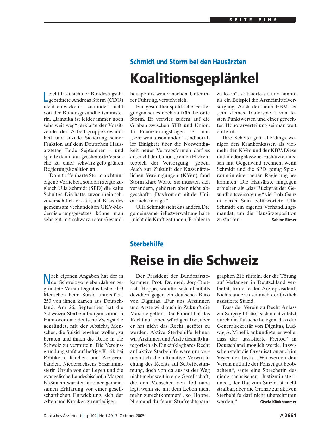 Vorschauseite 1: Sterbehilfe: Reise in die Schweiz