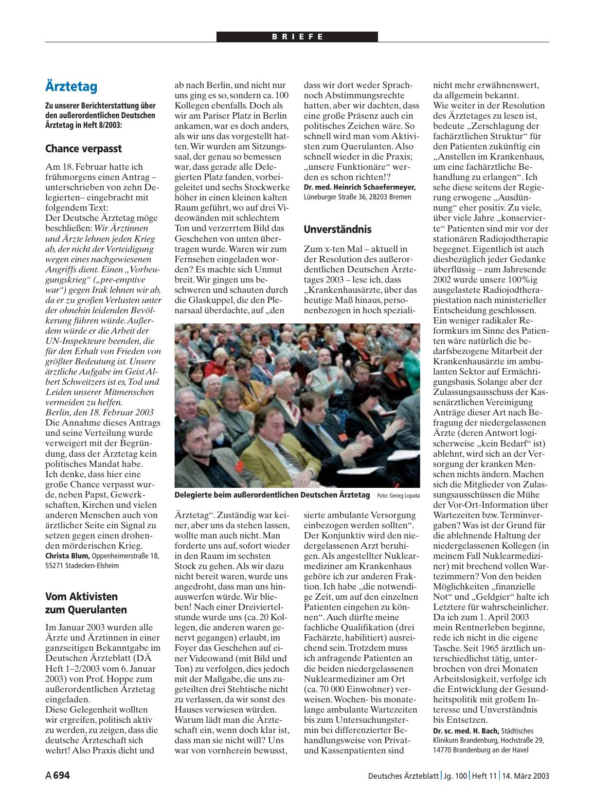 Vorschauseite 1: Ärztetag: Chance verpasst