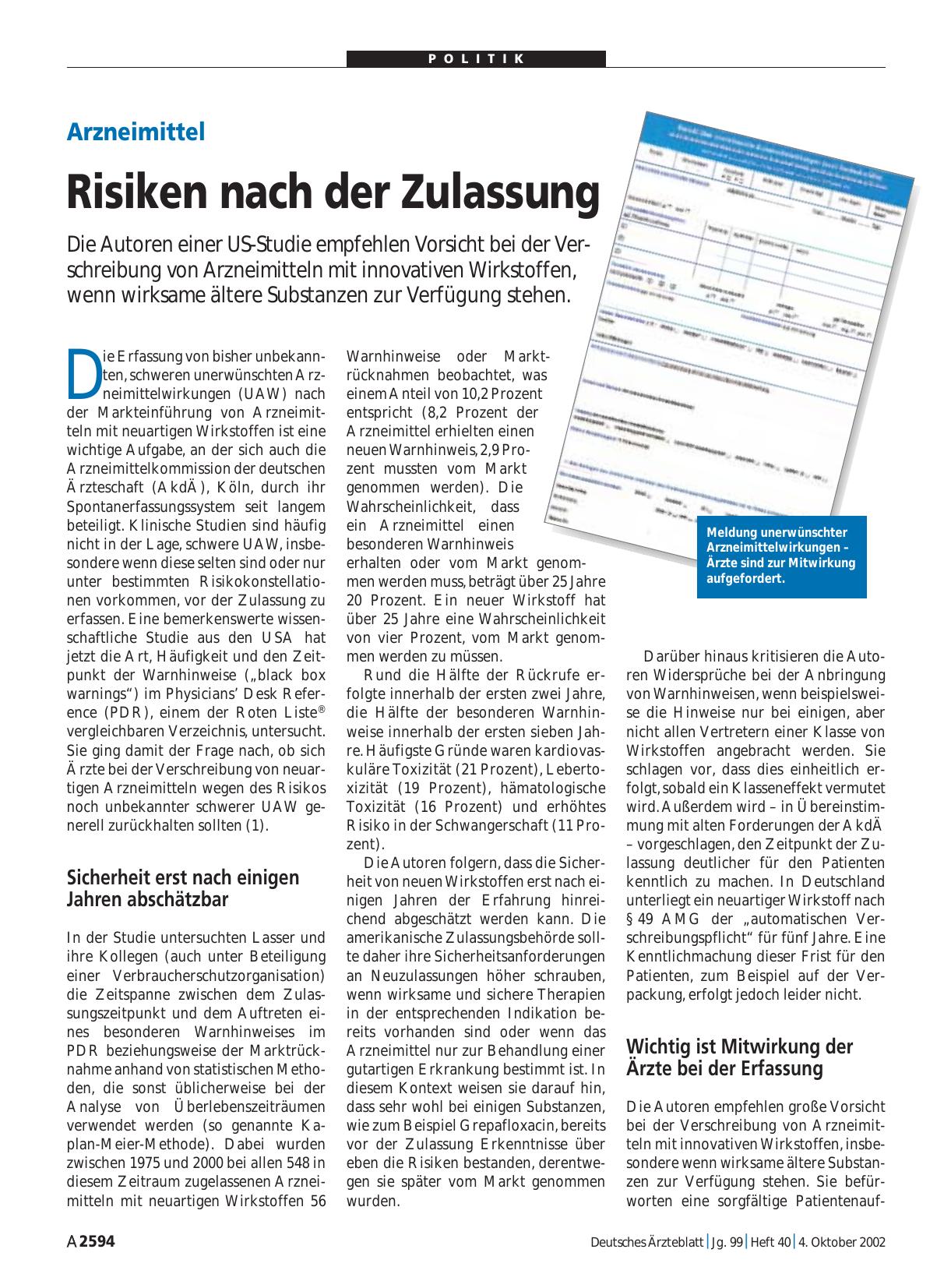 Vorschauseite 1: Arzneimittel: Risiken nach der Zulassung