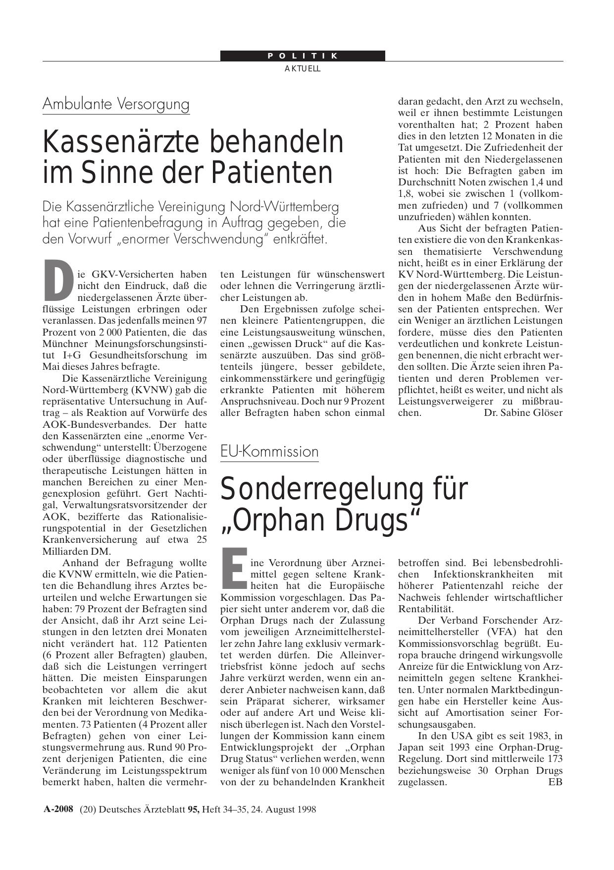 Vorschauseite 1: EU-Kommission: Sonderregelung für „Orphan Drugs“