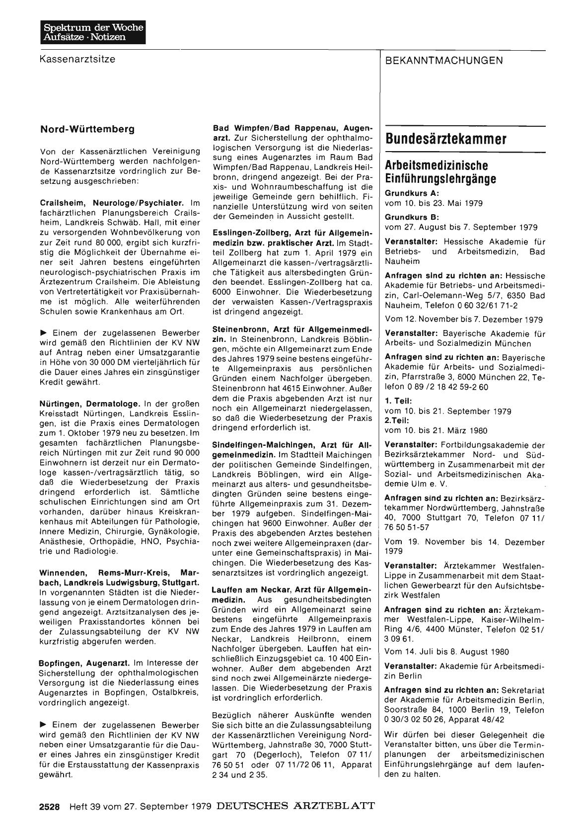 Vorschauseite 1: Bundesärztekammer: Arbeitsmedizinische Einführungslehrgä
