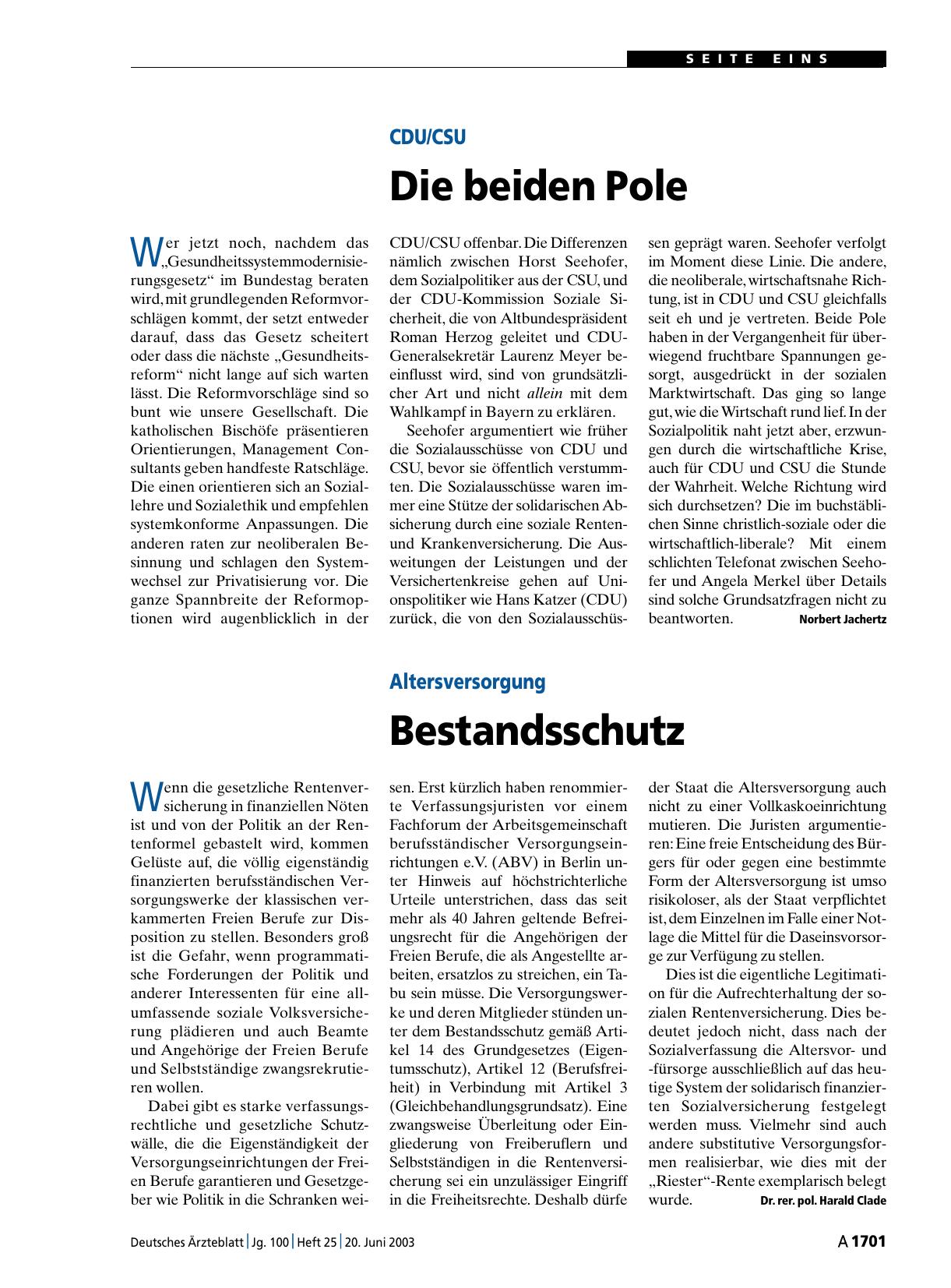 Vorschauseite 1: CDU/CSU: Die beiden Pole