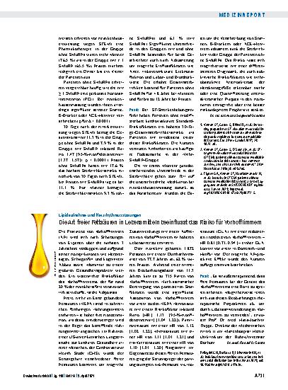 Vorschauseite 1: Lipidaufnahme und Herzrhythmusstörungen: Die Art freier Fettsäuren in Lebensmitteln beeinflusst das Risiko für Vorhofflimmern